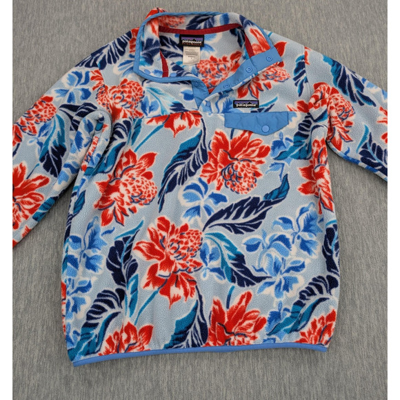 Patagonia Synchilla Snap T Womens Small Fleece Pullover Blue Floral Tropical - Picture 7 of 14